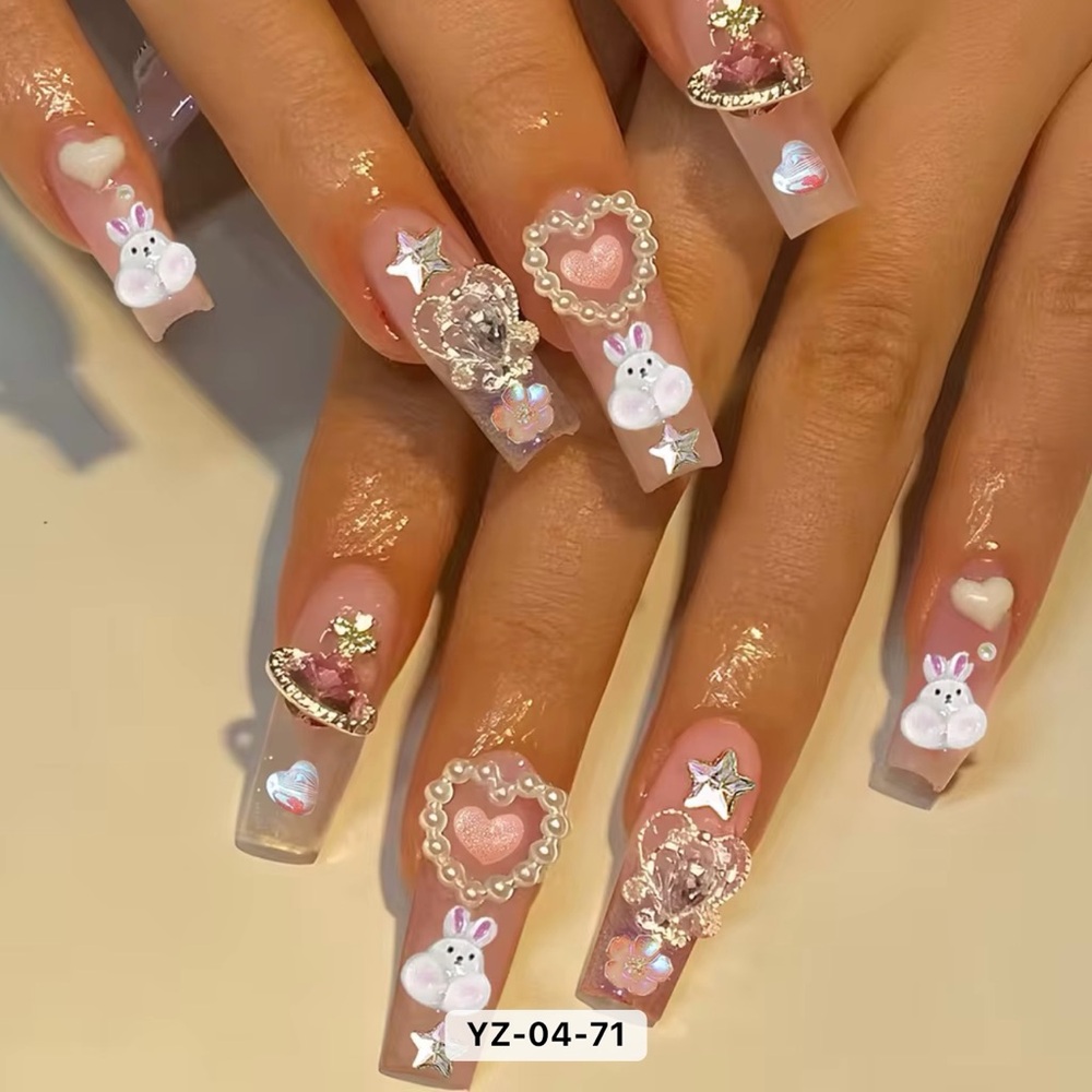 Cute Bunny and Heart Nail Art